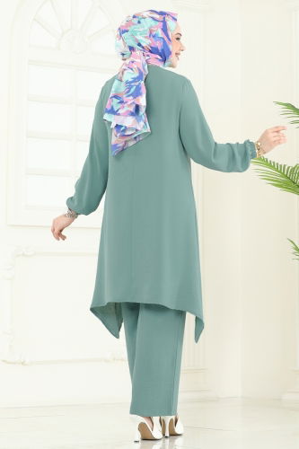 moda selvim طقم أخضر باهت 392DVL817 - Thumbnail