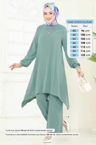 moda selvim طقم أخضر باهت 392DVL817 - Thumbnail