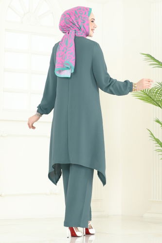 moda selvim طقم أخضر باهت 392DVL817 - Thumbnail