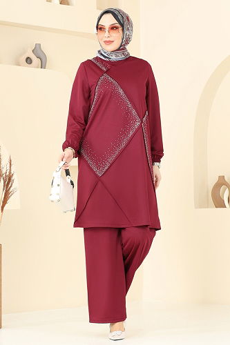 moda selvim طقم خمري 393DVL817 - Thumbnail