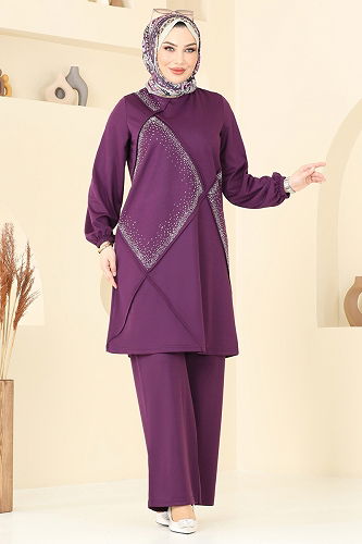 moda selvim طقم أرجواني 393DVL817 - Thumbnail