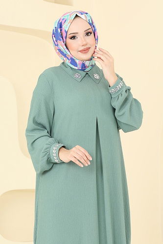 moda selvim طقم أخضر باهت 398DVL817 - Thumbnail