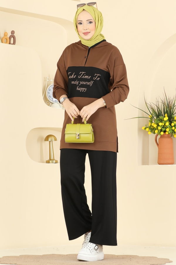 Modaselvim Hijab Combinations Combined 3997UZ662 Brown & Black