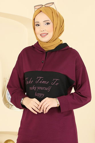 moda selvim طقم خمري و أسود 3997UZ662 - Thumbnail