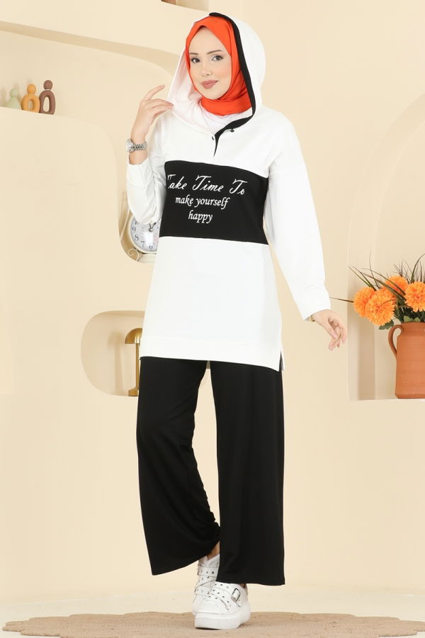 Modaselvim Hijab Combinations Combined 3997UZ662 Ecru & Black