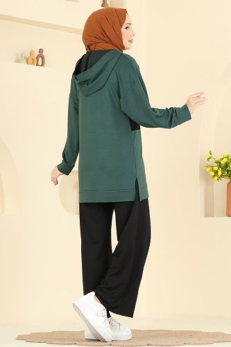 moda selvim طقم زيتي واسود 3997UZ662 - Thumbnail