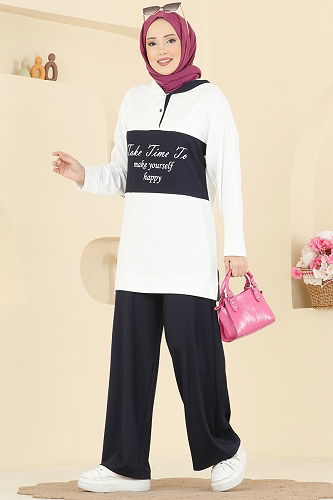 moda selvim Combined 3997UZ662 Navy Blue&Ecru - Thumbnail