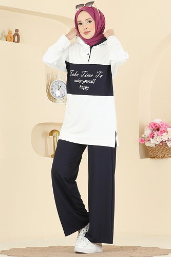 moda selvim طقم كحلي وسكري 3997UZ662 - Thumbnail