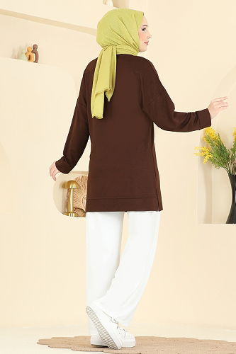 moda selvim طقم بني وسكري 3998UZ662 - Thumbnail