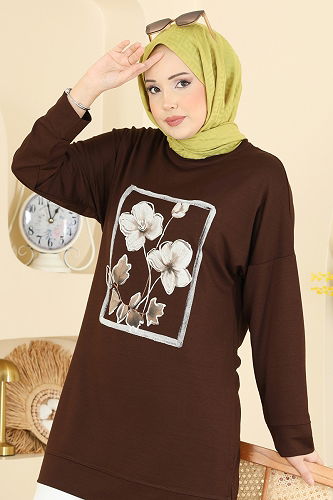 moda selvim طقم بني وسكري 3998UZ662 - Thumbnail