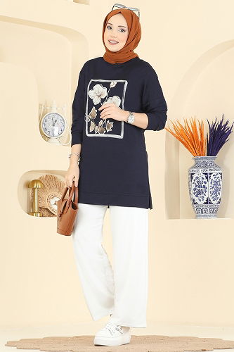 moda selvim Combined 3998UZ662 Navy Blue&Ecru - Thumbnail