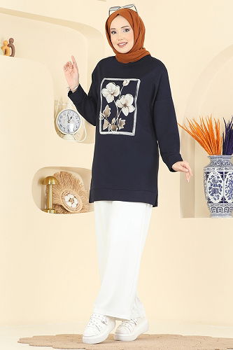 moda selvim طقم كحلي وسكري 3998UZ662 - Thumbnail