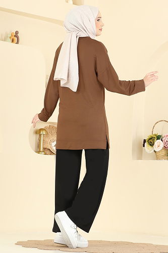 moda selvim طقم عسلي واسود 3998UZ662 - Thumbnail