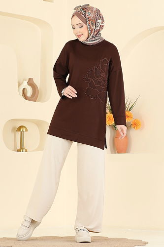 moda selvim طقم بني وبيج 3999UZ662 - Thumbnail