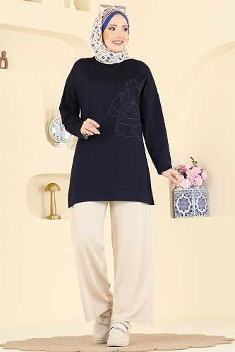 moda selvim طقم كحلي وبيج 3999UZ662 - Thumbnail