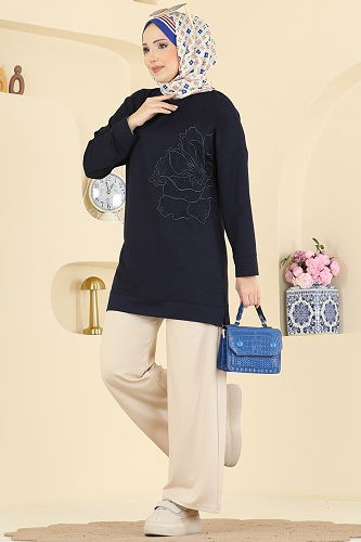 moda selvim طقم كحلي وبيج 3999UZ662 - Thumbnail