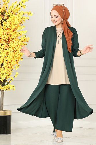 moda selvim طقم بيج وزيتي 4002YNS793 - Thumbnail