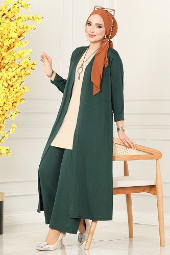 moda selvim طقم بيج وزيتي 4002YNS793 - Thumbnail