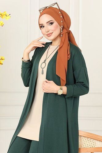 moda selvim طقم بيج وزيتي 4002YNS793 - Thumbnail