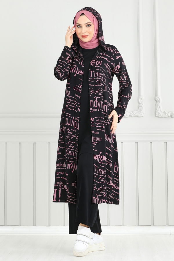Modaselvim Hijab Combinations Combined 4012BG354-10 Black & Roseberry