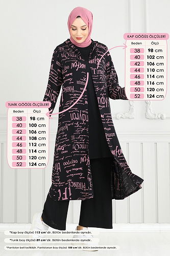 moda selvim طقم أسود ووردي 4012BG354-10 - Thumbnail