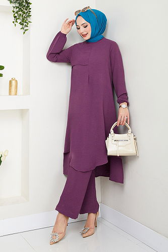 moda selvim طقم ليلكي غامق 4013MH1062-M - Thumbnail