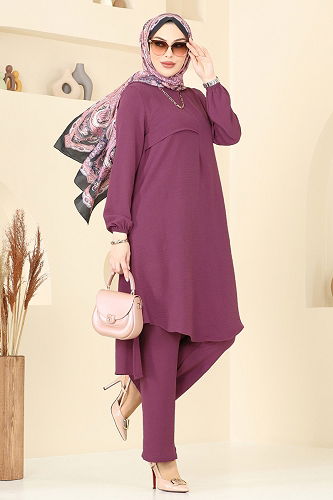 moda selvim طقم ليلكي غامق 4013MH427 - Thumbnail