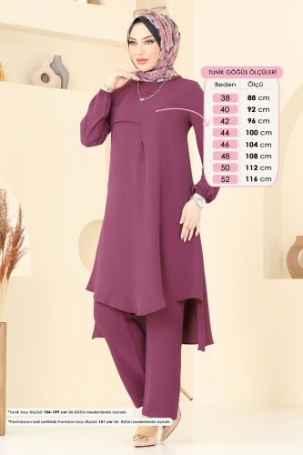 moda selvim طقم ليلكي غامق 4013MH427 - Thumbnail