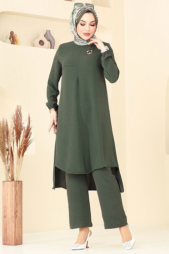 moda selvim طقم اخضر عفني 4013MH427 - Thumbnail