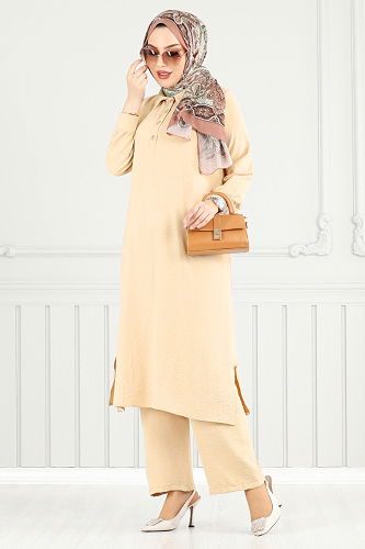 moda selvim طقم بيج فاتح 4014MH1062-M - Thumbnail