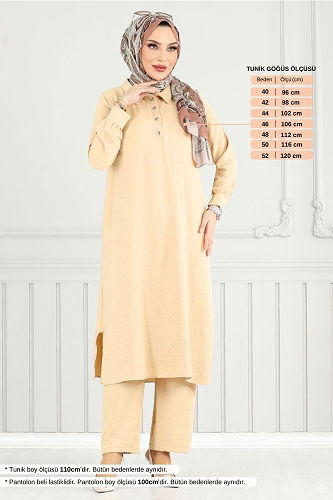 moda selvim طقم بيج فاتح 4014MH1062-M - Thumbnail