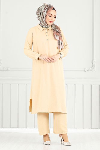 moda selvim طقم بيج فاتح 4014MH1062-M - Thumbnail