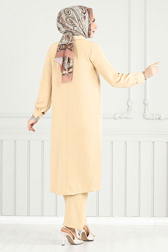 moda selvim طقم بيج فاتح 4014MH1062-M - Thumbnail