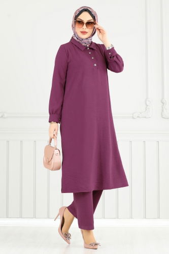 moda selvim طقم ليلكي غامق 4014MH427 - Thumbnail