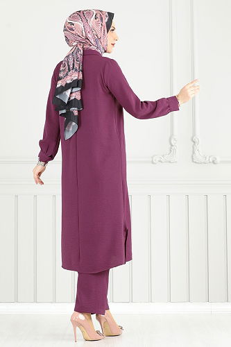 moda selvim طقم ليلكي غامق 4014MH427 - Thumbnail