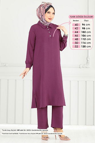 moda selvim طقم ليلكي غامق 4014MH427 - Thumbnail