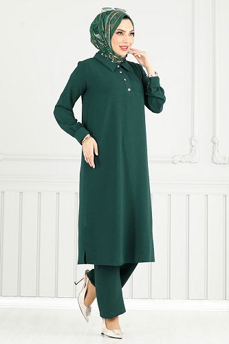 moda selvim طقم زيتي 4014MH427 - Thumbnail