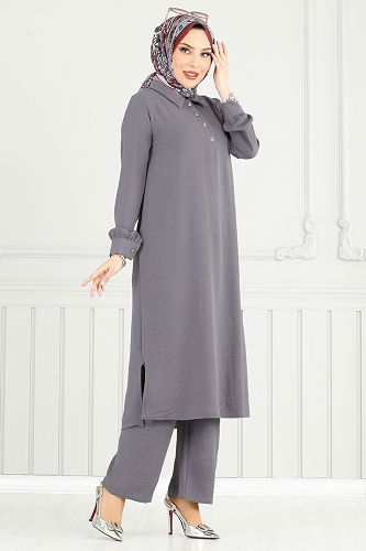 moda selvim طقم رمادي 4014MH427 - Thumbnail