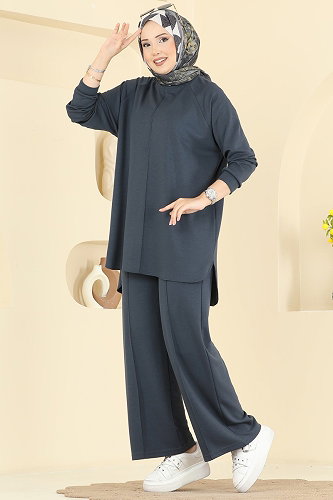 moda selvim طقم رمادي غامق 4023HN394 - Thumbnail