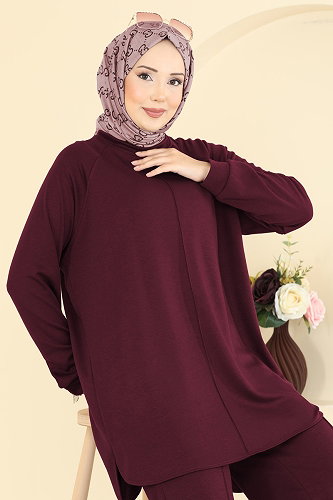 moda selvim طقم خمري 4023HN394 - Thumbnail