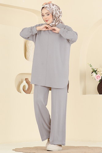 moda selvim طقم رمادي 4023HN394 - Thumbnail