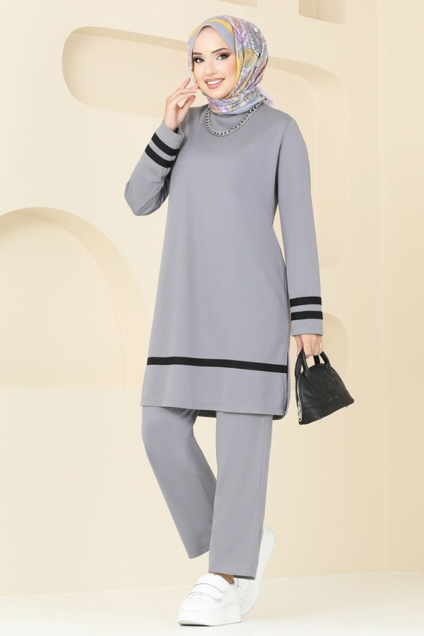 Modaselvim Hijab Combinations Combined 4023PM271 Gray