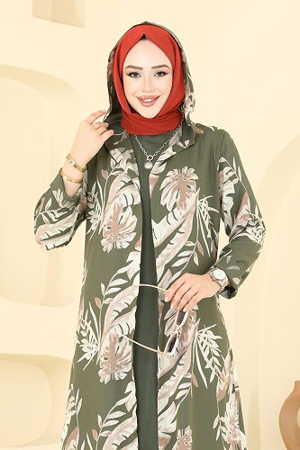 moda selvim طقم أخضر عفني غامق 4030BG354 - Thumbnail