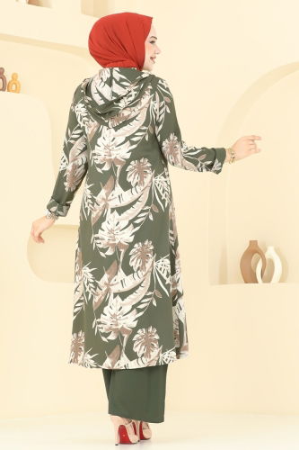 moda selvim طقم أخضر عفني غامق 4030BG354 - Thumbnail