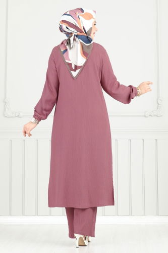 moda selvim طقم وردي غامق 403DVL817 - Thumbnail