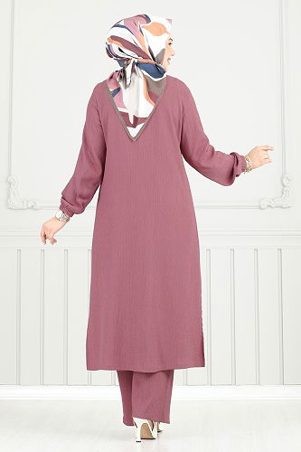 moda selvim طقم وردي غامق 403DVL817 - Thumbnail