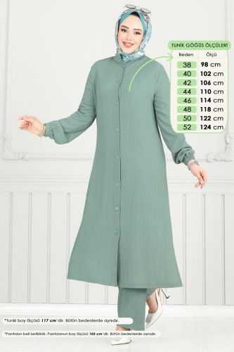 moda selvim طقم أخضر باهت 403DVL817 - Thumbnail