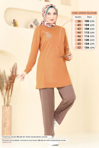 moda selvim طقم خردل وبني فاتح 4060PM271 - Thumbnail