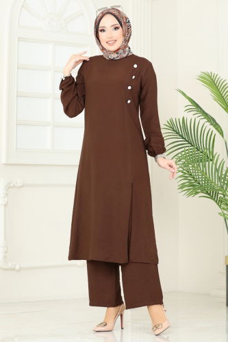 moda selvim طقم بني 4075PM271 - Thumbnail