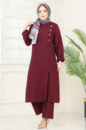moda selvim طقم خمري 4075PM271 - Thumbnail